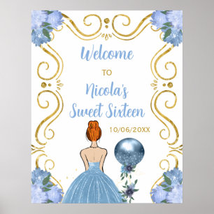 Sweet Sixteen Red Hair Princess Blue Welkom Poster