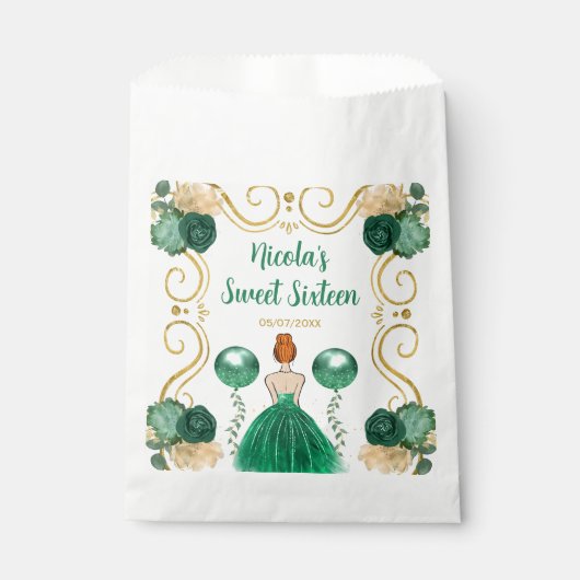 Sweet Sixteen Red Hair Princess in Green Bedankzakje (Voorkant)