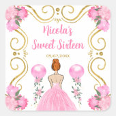 Sweet Sixteen Red Hair Princess in Pink Vierkante Sticker (Voorkant)