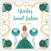 Sweet Sixteen Red Hair Princess in Teal Vierkante Sticker (Voorkant)