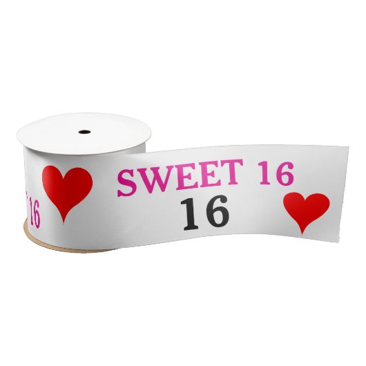  Sweet Sixteen Red Hearts Pink Black  Satijnen Lint (Spoel)