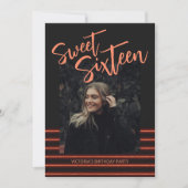 Sweet Sixteen Red Neon Glitter Verjaardagsfeestje Kaart (Voorkant)