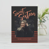 Sweet Sixteen Red Neon Glitter Verjaardagsfeestje Kaart (Staand voorkant)
