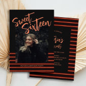 Sweet Sixteen Red Neon Glitter Verjaardagsfeestje Kaart