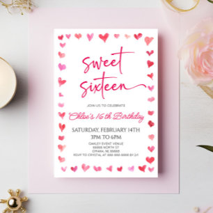 Sweet Sixteen Red Pink Hearts 16e verjaardagsfeest Kaart