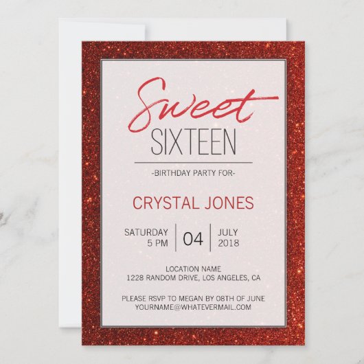 Sweet Sixteen red sprankeling Kaart (Voorkant)