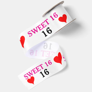 Sweet Sixteen Rode Harten Roze Zwart 3" Satijnen Lint