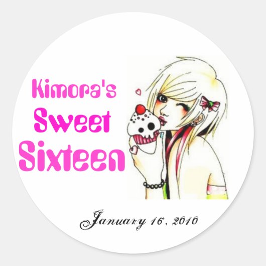 Sweet Sixteen Ronde Sticker (Voorkant)