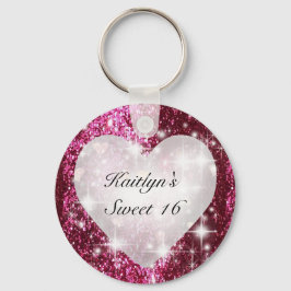 Sweet Sixteen Rood Glitter Witte Hart.   Sleutelhanger