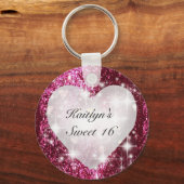 Sweet Sixteen Rood Glitter Witte Hart.   Sleutelhanger (Voorkant)