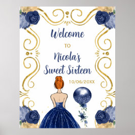 Sweet Sixteen Roodharige Prinses Navyblauw Welkom Poster