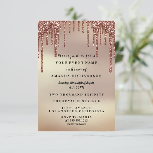 Sweet Sixteen Roos Floral Dress Glitter Drift Glam Kaart (Staand voorkant)