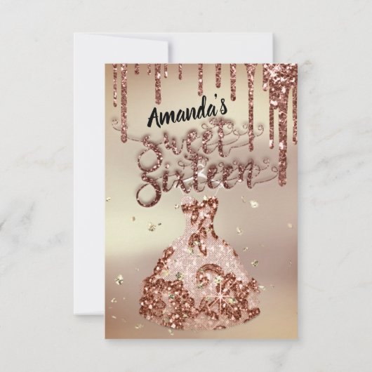 Sweet Sixteen Roos Floral Dress Glitter Drift Glam Kaart (Achterkant)