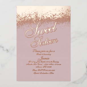 Sweet Sixteen Roos Gold geperst glitter Folie Uitnodiging