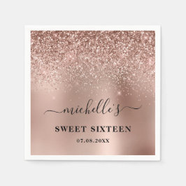 Sweet Sixteen Roos Gold Glitter Sparkle Naam Servet