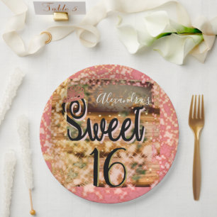 Sweet Sixteen Roos Gold Rustic Papieren Bordje