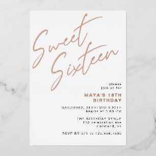 Sweet Sixteen Roos Gold & White Glam 16e Verjaarda Folie Uitnodiging