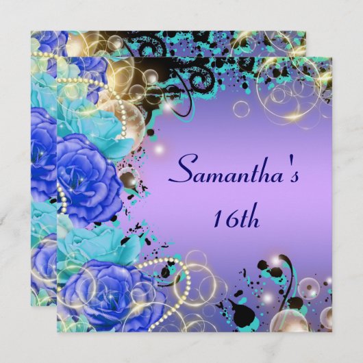 "Sweet sixteen" roos juweelblauw elegant Kaart (Voorkant / Achterkant)