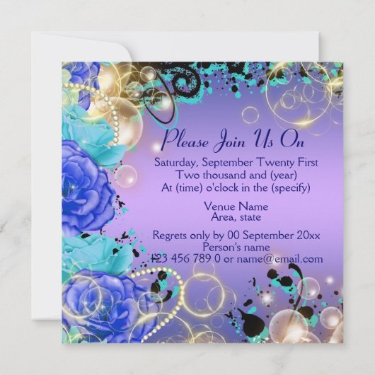 "Sweet sixteen" roos juweelblauw elegant Kaart (Achterkant)