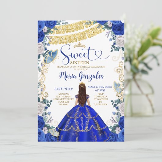 Sweet Sixteen Royal Blue Butterfly Verjaardagsfees Kaart (Staand voorkant)