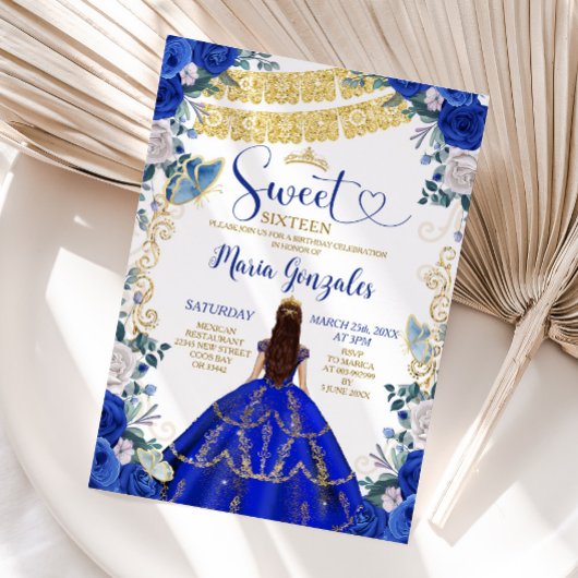 Sweet Sixteen Royal Blue Butterfly Verjaardagsfees Kaart