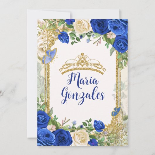 Sweet Sixteen Royal Blue Butterfly Verjaardagsfees Kaart (Achterkant)