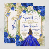 Sweet Sixteen Royal Blue Butterfly Verjaardagsfees Kaart (Voorkant / Achterkant)