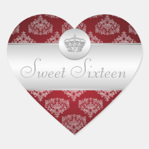 Sweet Sixteen Royal Crown Red Hart Sticker