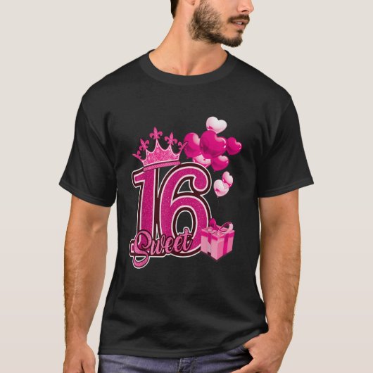 Sweet Sixteen Roze 16 jaar geboortedag TShirt (Voorkant)