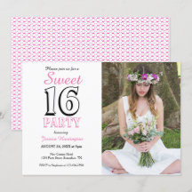 Sweet Sixteen Roze 16th Birthday Foto Uitnodiging