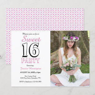 Sweet Sixteen Roze 16th Birthday Foto Uitnodiging