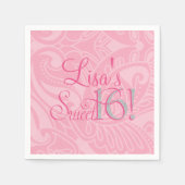Sweet Sixteen,  roze aangepaste servetten (Voorkant)