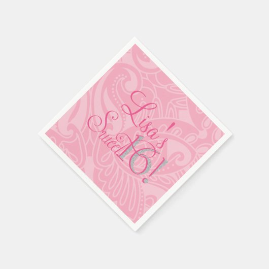 Sweet Sixteen,  roze aangepaste servetten (Hoek)