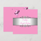 Sweet Sixteen roze ballon Silver Birthday Party Kaart (Voorkant / Achterkant)