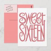 Sweet Sixteen Roze Briefkaart (Voorkant / Achterkant)