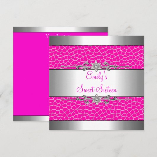 Sweet Sixteen Roze Dierlijk Druk Zilver Dag Kaart (Voorkant / Achterkant)