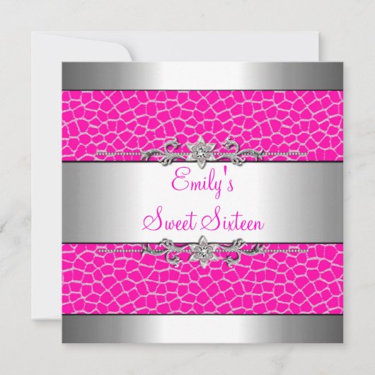 Sweet Sixteen Roze Dierlijk Druk Zilver Dag Kaart (Voorkant)