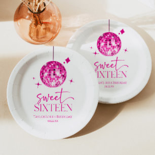 Sweet Sixteen Roze Disco Bal 16e Verjaardagsfeestj Papieren Bordje