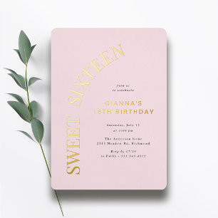 Sweet Sixteen Roze en Gouden 16e Verjaardag Folie Uitnodiging