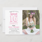 Sweet Sixteen roze Floral 16e verjaardag Foto Kaart (Voorkant)