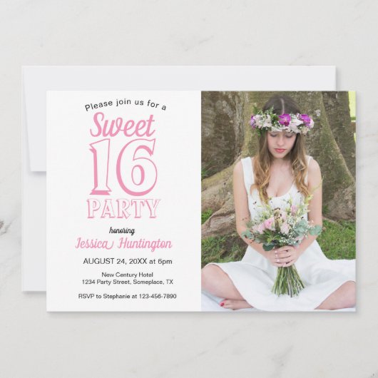 Sweet Sixteen roze Floral 16e verjaardag Foto Kaart (Voorkant)