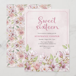 Sweet Sixteen Roze Floral-uitnodiging Kaart