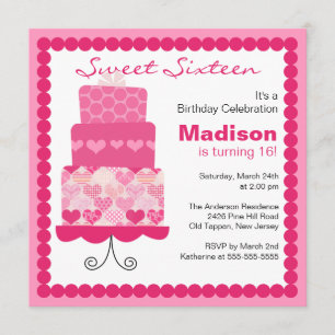 Sweet Sixteen roze hartsCake Birthday Invite Kaart