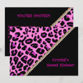 Sweet Sixteen roze leopard-uitnodiging Kaart (Voorkant / Achterkant)