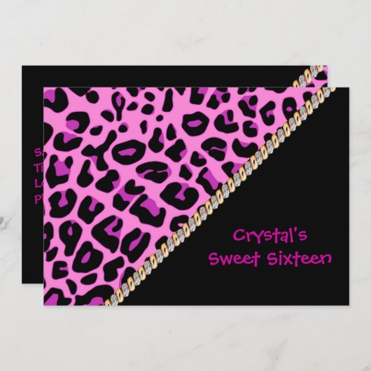 Sweet Sixteen roze leopard-uitnodiging Kaart (Voorkant / Achterkant)