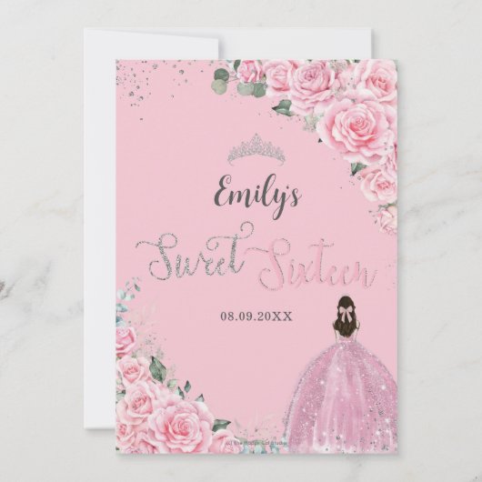 Sweet Sixteen roze prinses Silver Birthday Kaart (Achterkant)