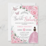 Sweet Sixteen roze prinses Silver Birthday Kaart<br><div class="desc">Pas deze lieflijke zestien verjaardagsuitnodiging gemakkelijk en snel aan met een eigen formulering,  druk eenvoudig de pas het knoop aan om de stijl en de plaatsing van de tekst verder te herschikken en te formatteren. Overeenkomende objecten in de winkel! c) De Happy Cat Studio</div>