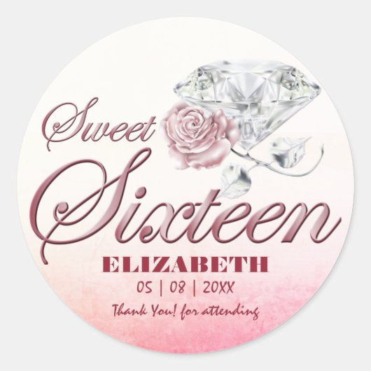 Sweet Sixteen roze Rose Gold Ronde Sticker (Voorkant)