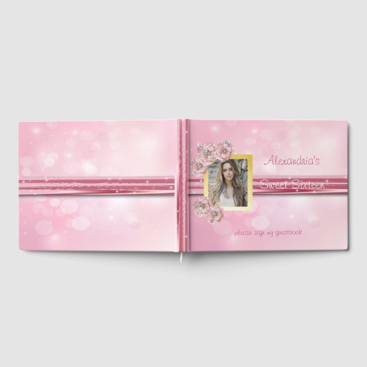 Sweet Sixteen, Roze Satin, Bokeh, Guest Book Gastenboek (Volledig)