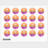 "Sweet Sixteen" Roze sinaasappel 16 jaar Ronde Sticker (Vel)
